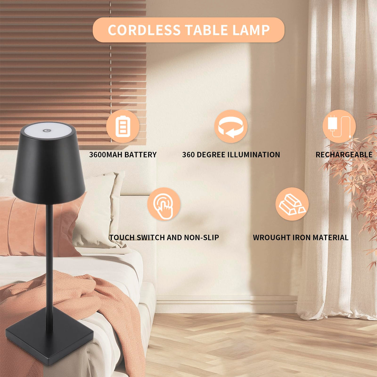 اباجورة LED تاتش قابلة للشحن Type-C – 3 مستويات إضاءة
