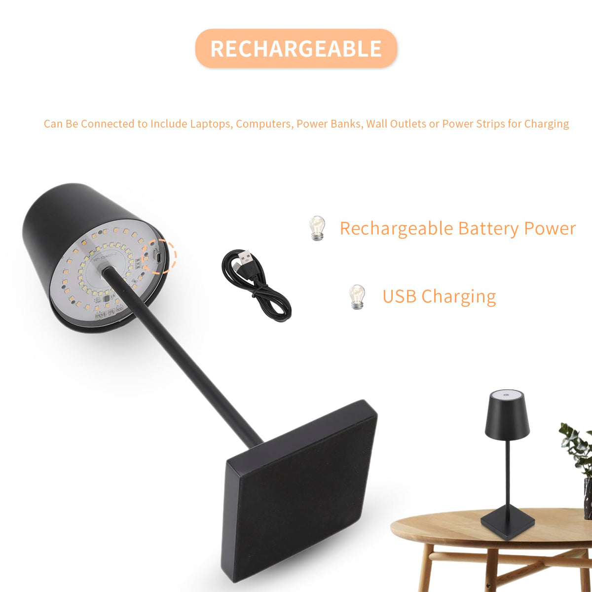 اباجورة LED تاتش قابلة للشحن Type-C – 3 مستويات إضاءة