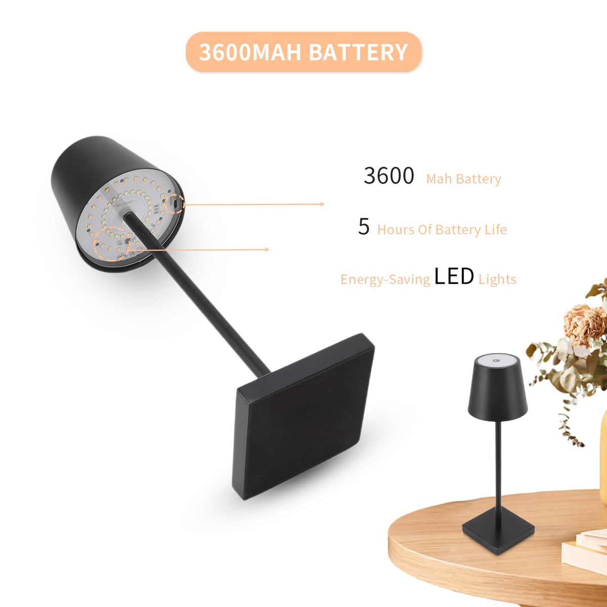 اباجورة LED تاتش قابلة للشحن Type-C – 3 مستويات إضاءة